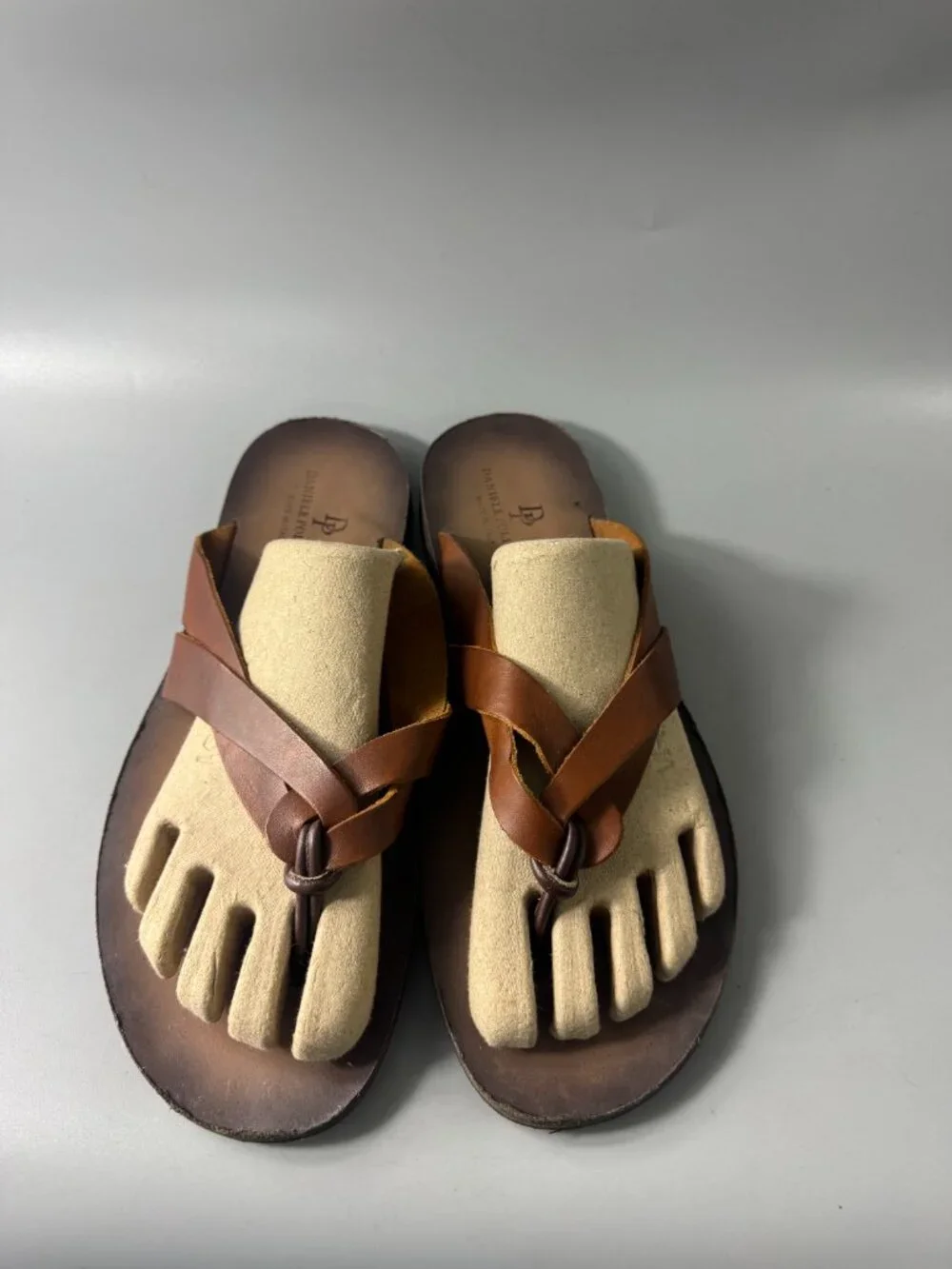 Daniele Polidori Brown Leather Men's Thong Sandal, Size 45